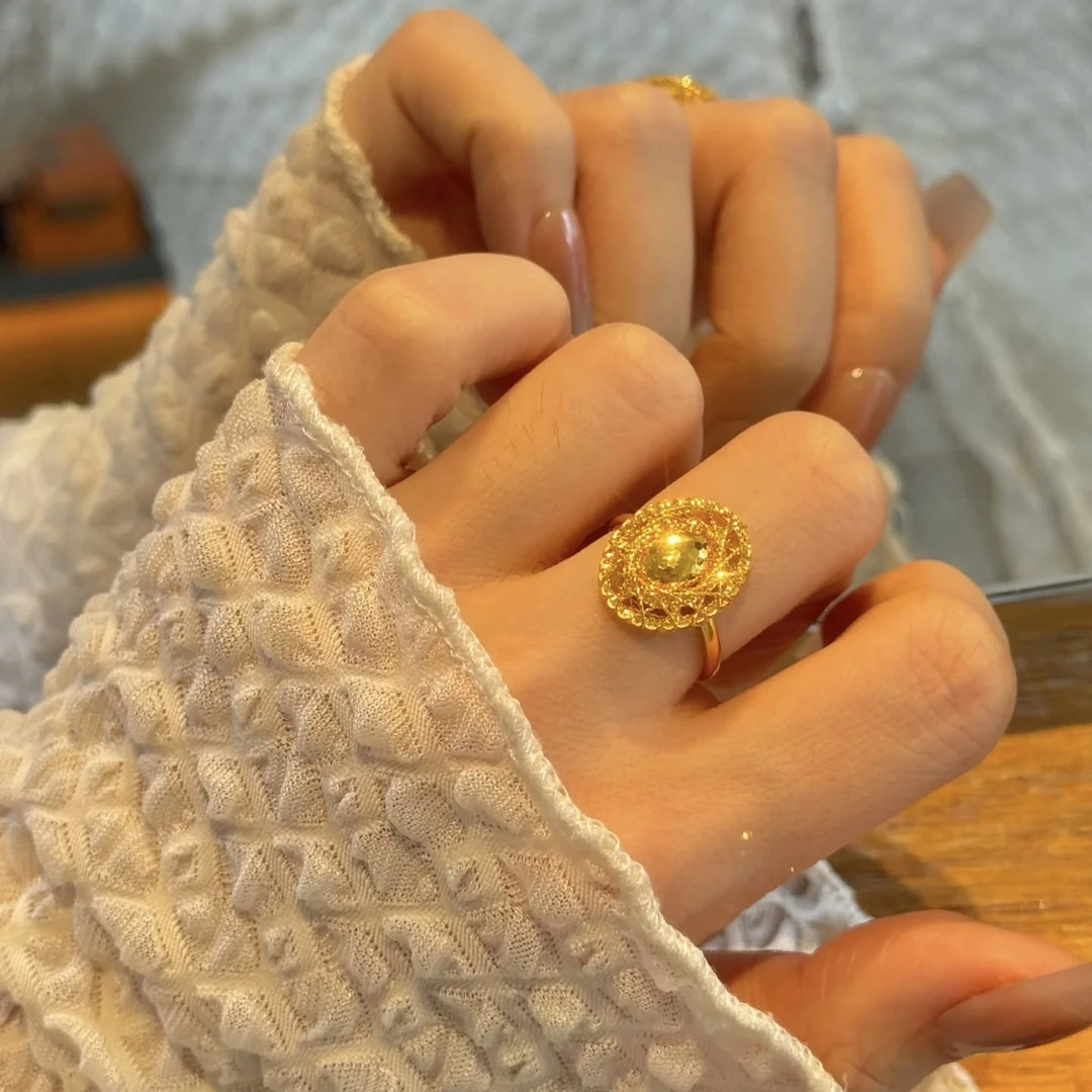 铜合金戒指 金色鱼鳞鸽子蛋时尚戒指女节日礼物精致款精镶嵌轻奢