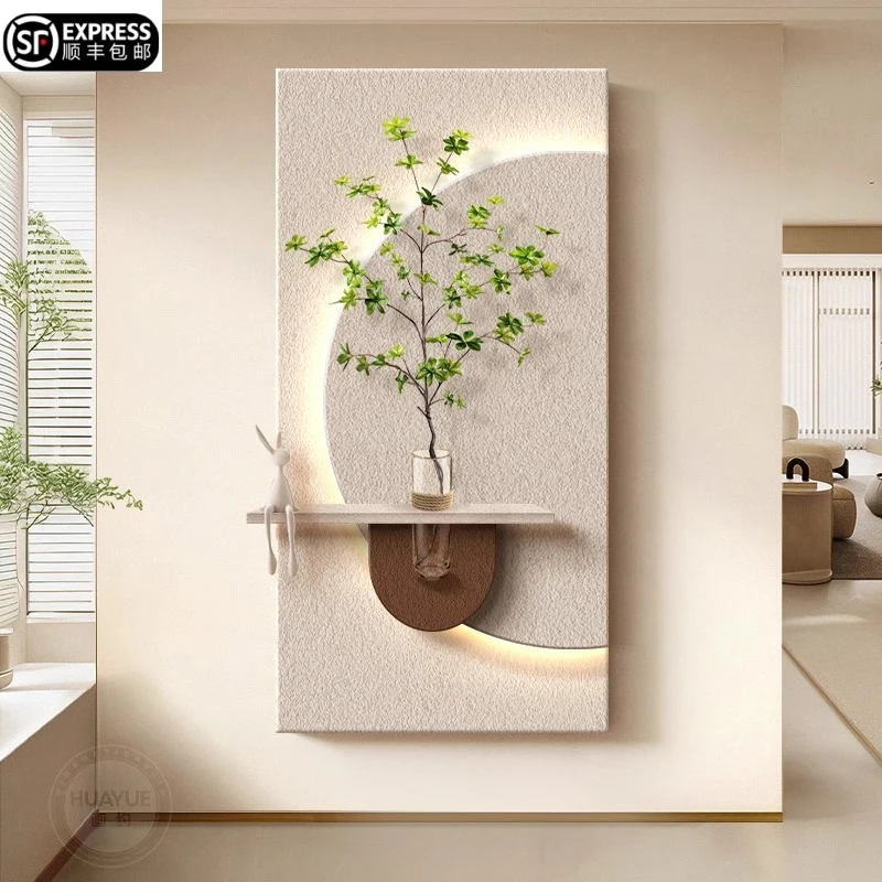 DIY水培绿植玄关走廊过道装饰画新款奶油风挂画砂岩立体入户壁画