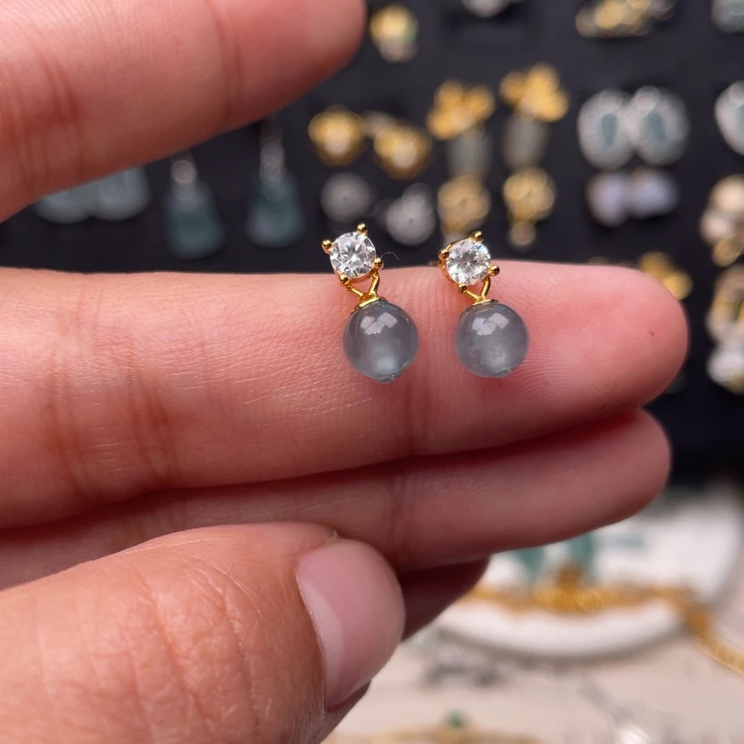 翡翠银S925镶嵌耳饰，