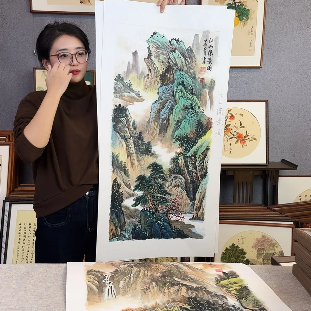 国画手绘带框尺寸：53*103