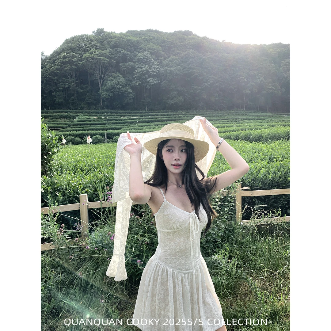 圈圈cooky 心动定律 重工蕾丝纯欲收腰显瘦气质连衣裙L0818A-F