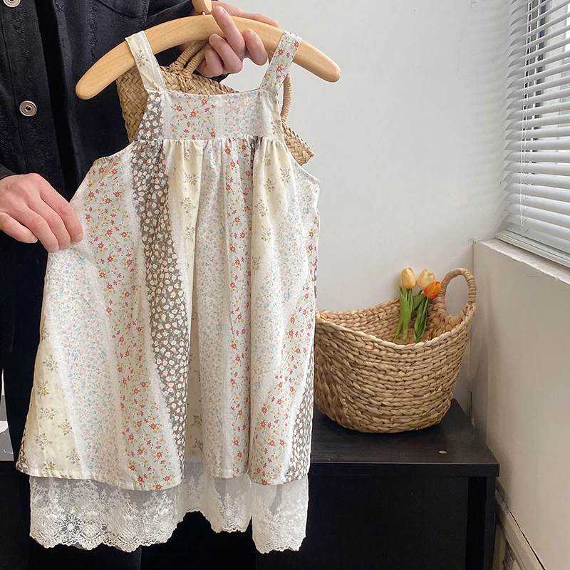93126森系春夏款新款儿童装女碎花连衣裙女童洋气蕾丝裙子跨境