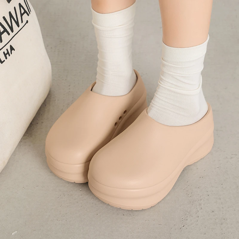 穆勒厨师鞋女厚底增高包头拖鞋防滑防水懒人一脚蹬勃肯半拖手术室