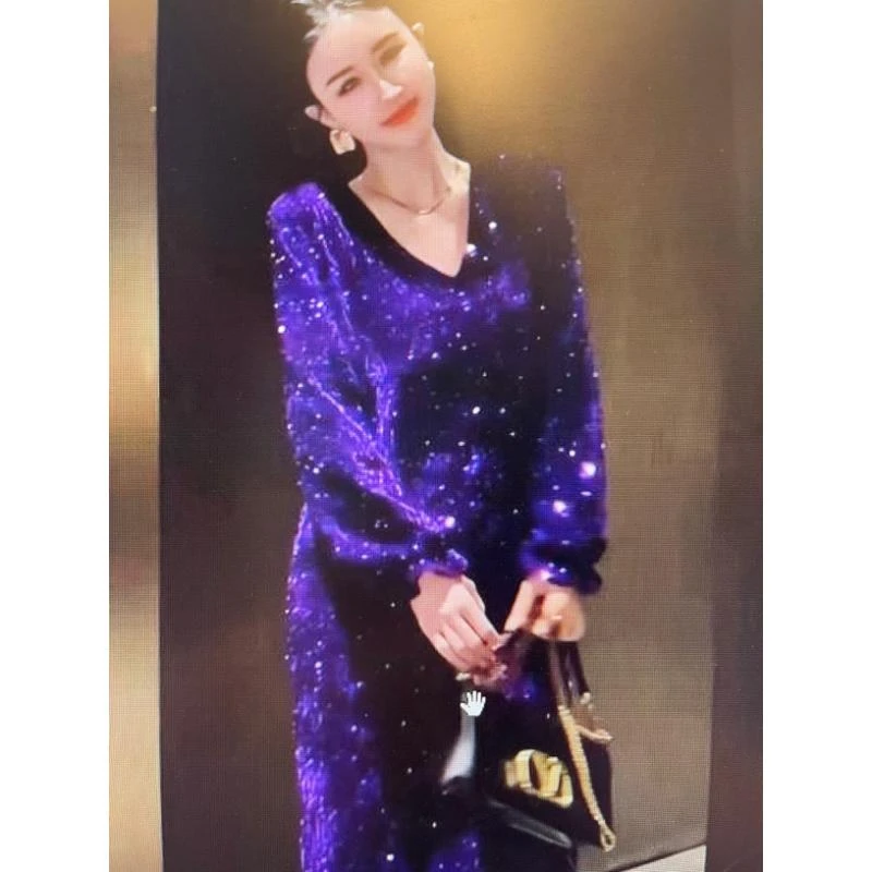 《广州尚凡》2025新款紫色亮片连衣裙ZY