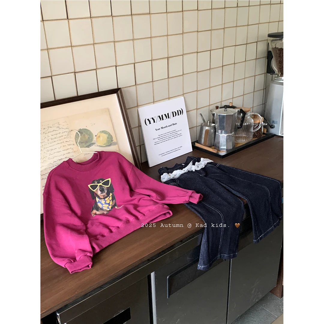 V5182-墨镜狗卫衣+V5183-花边腰牛仔裤