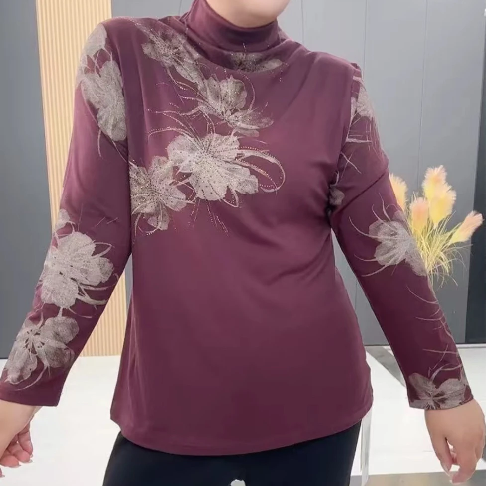 秋长袖风景半高领网红女士高领妈妈装显瘦气质洋气时尚百搭-3156