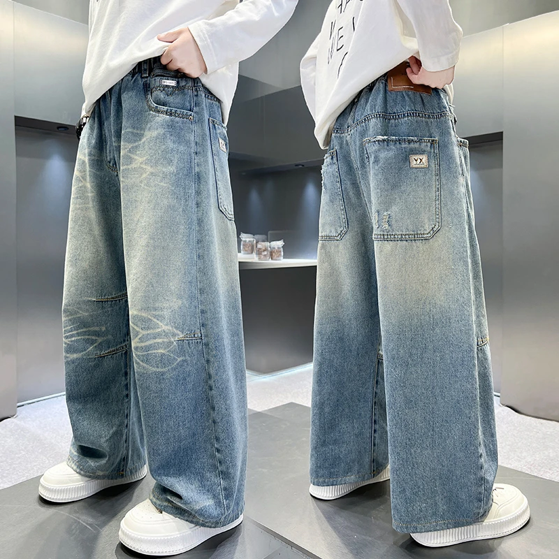 男童裤子春秋新款直筒2025软薄孩儿童牛仔裤宽松春装季休闲中大童