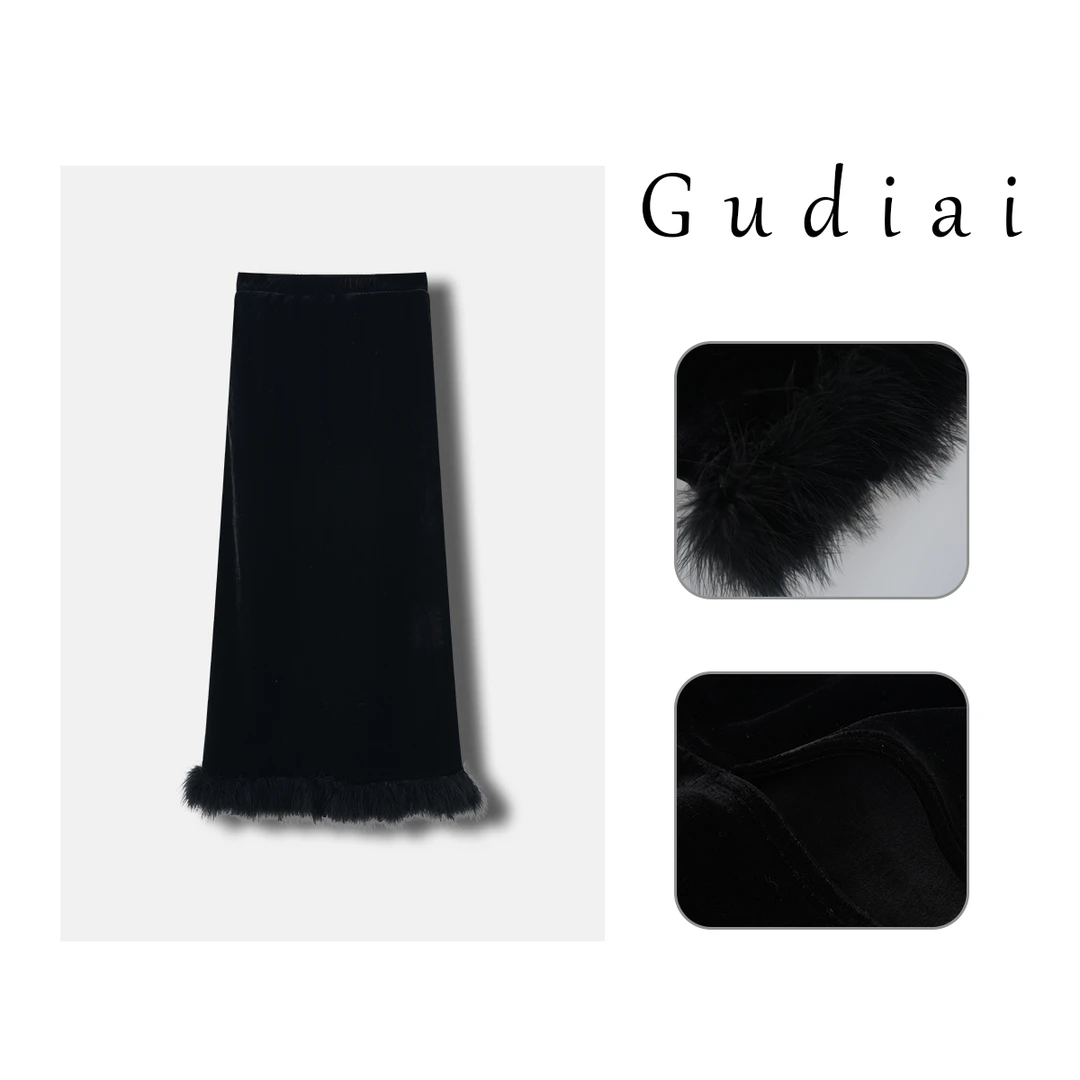 Gudiai/古迪爱【暮色】秋冬气质显瘦国风半身裙A355-Q2416