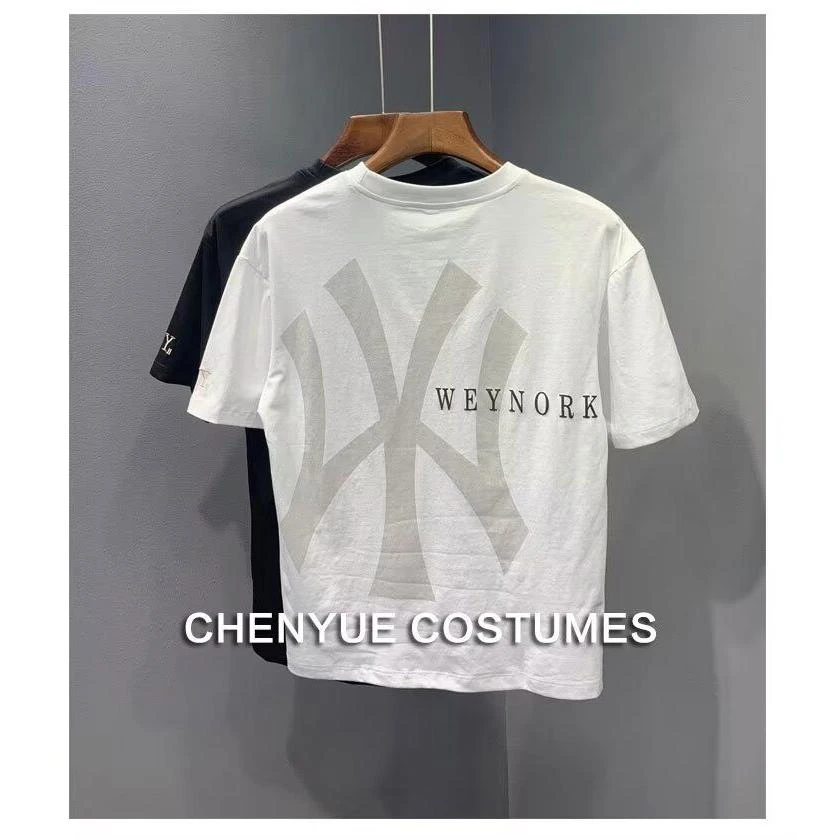 爆款2025新款短袖直筒男ins潮牌欧美嘻哈风圆领打底衫上衣夏季