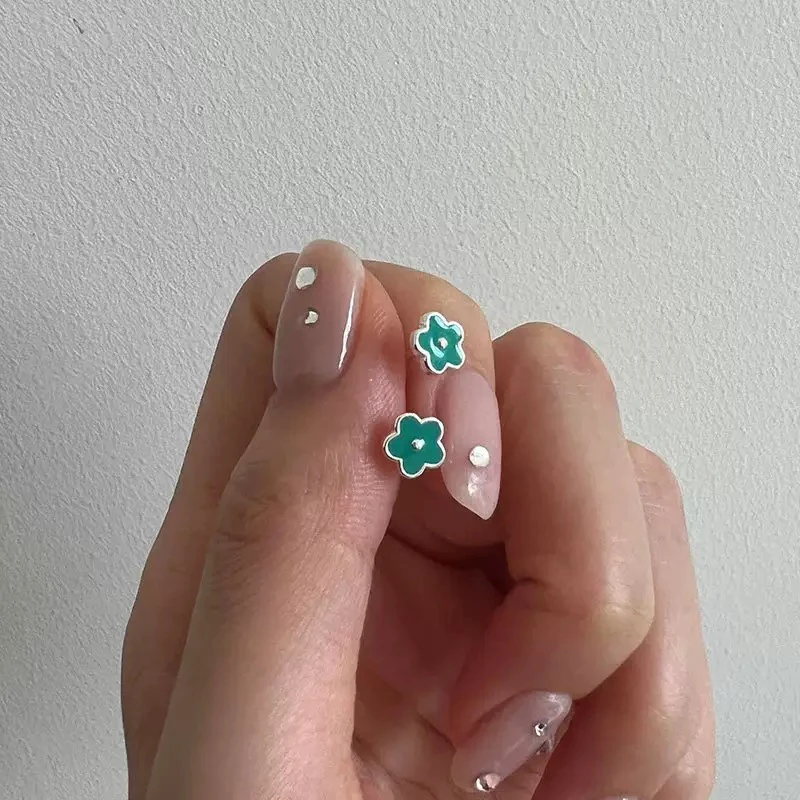 925银耳饰 纯银五瓣花滴油甜美小清新学生耳钉