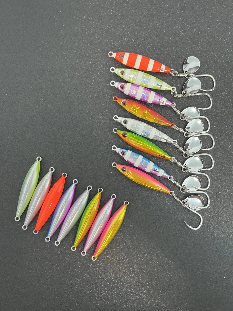 【小胖子】近海船钓远投平抽带UV钓鲅鱼炮弹铁板30克bkk单钩旋亮片