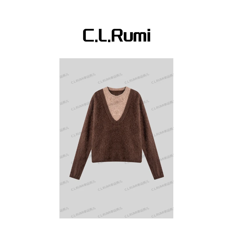 【Rumi精选】“雪绒绒”秋冬高克重拉绒宽松假两件圆领羊毛绒衫7319my