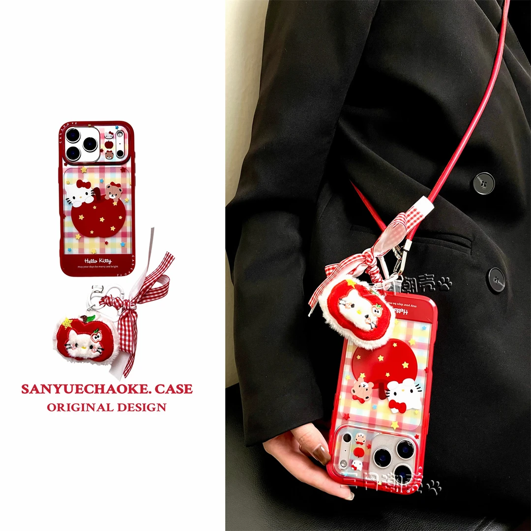 红苹果格纹kt猫适用iPhone17promax手机壳防摔软边新款苹果16prom