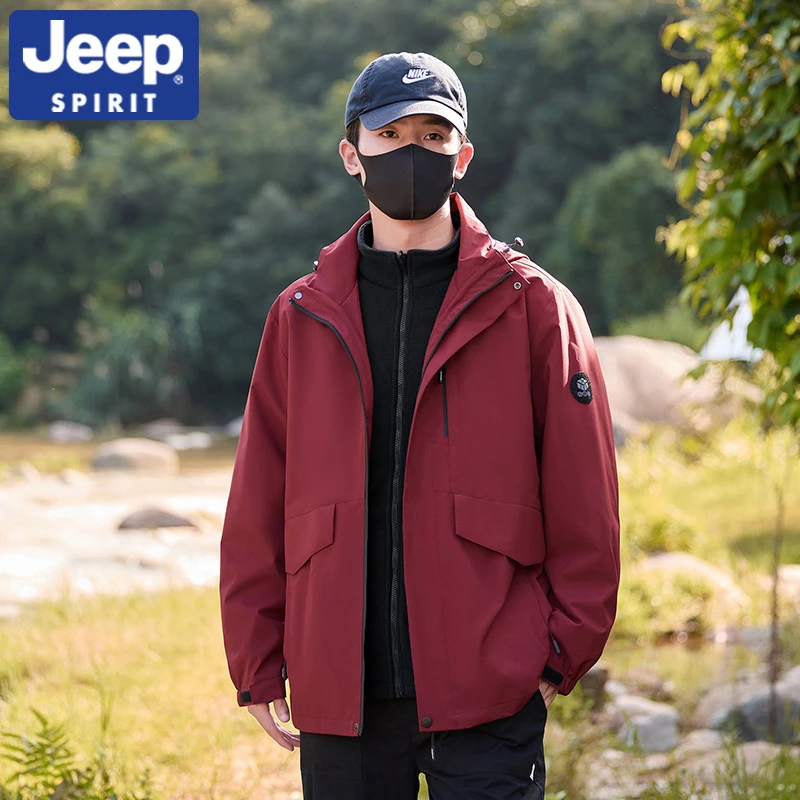 JEEPSPIRIT吉普户外冲锋衣秋冬季男女三合一防风防水登山保暖外套