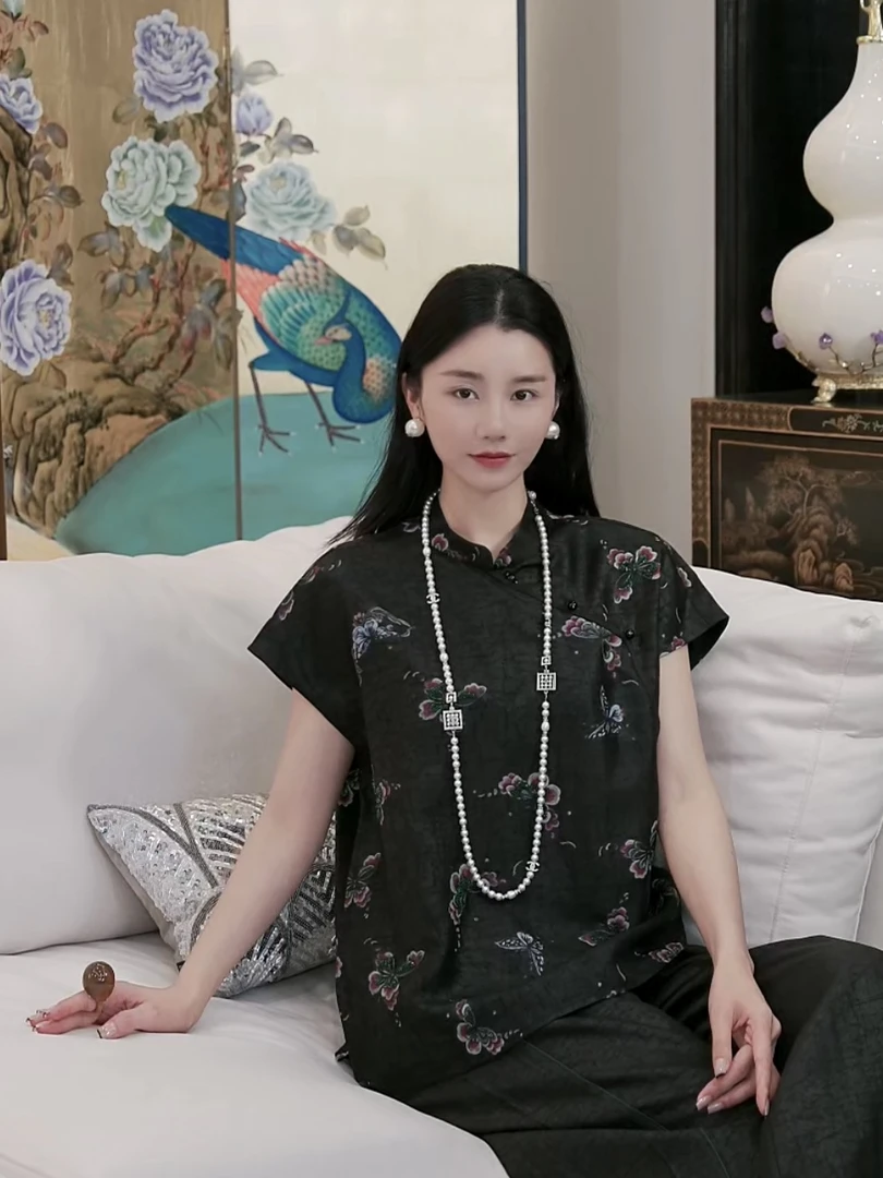 Betty Bairn【传承/蝶语纷飞】龟裂纹香云纱桑蚕丝上衣25B-BW256