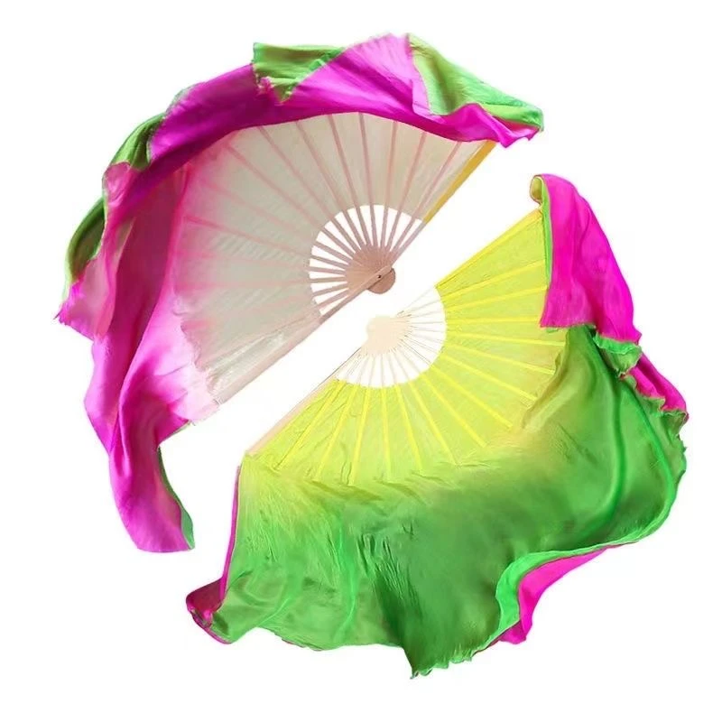 六月清荷扇秧歌玫红绿色双面扇秧歌专用玫红绿色双面