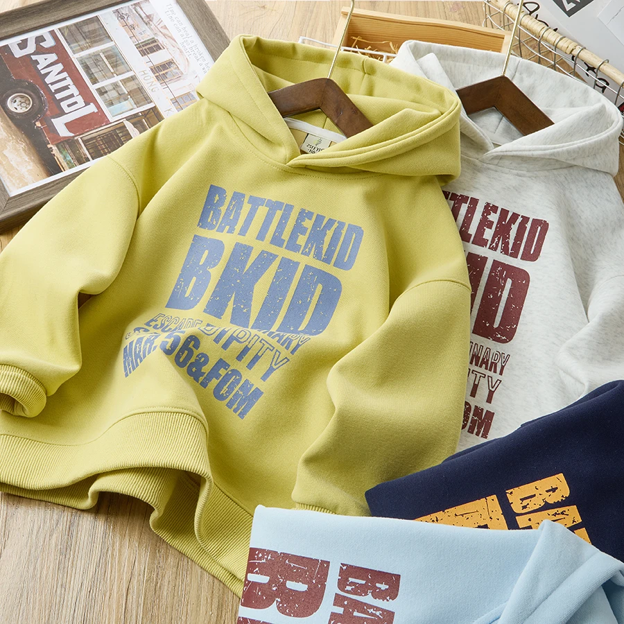 儿童连帽卫衣2025春季新款中大童百搭印花宽松上衣85123