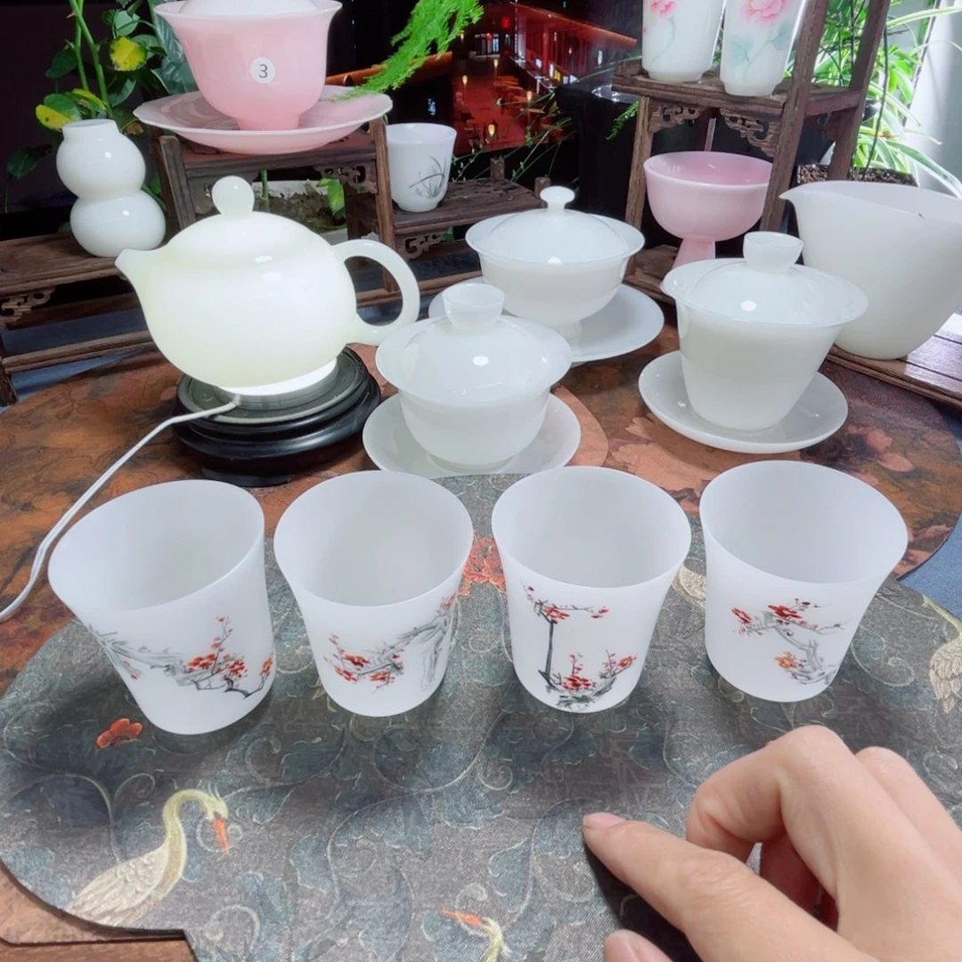 手绘梅花闻香杯薄胎素烧