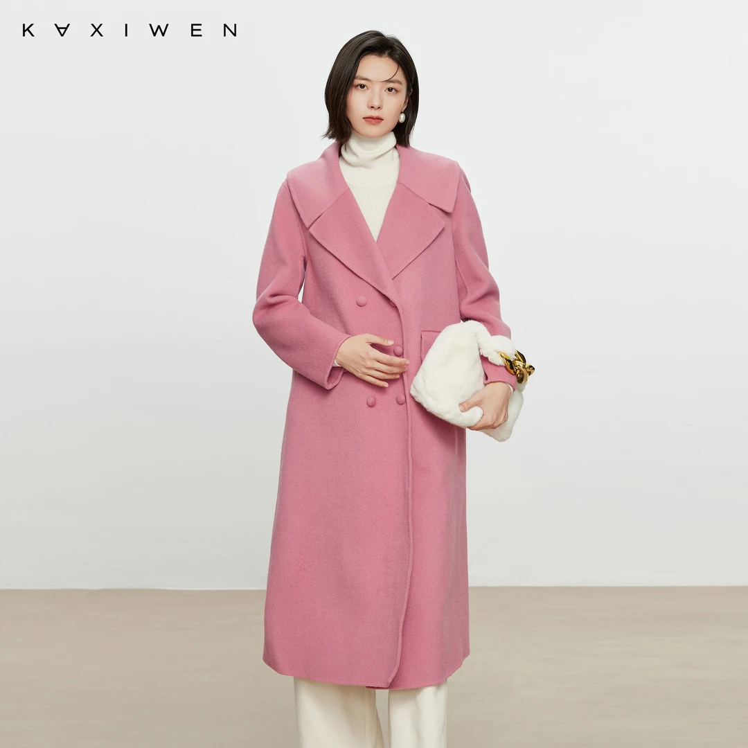 【NOJI&KXW】复古感轻奢大衣双排扣翻领毛呢外套女X10ADS8792