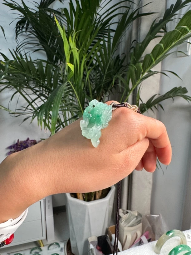 天然独龙玉｜非洲翠冰飘花貔貅挂件