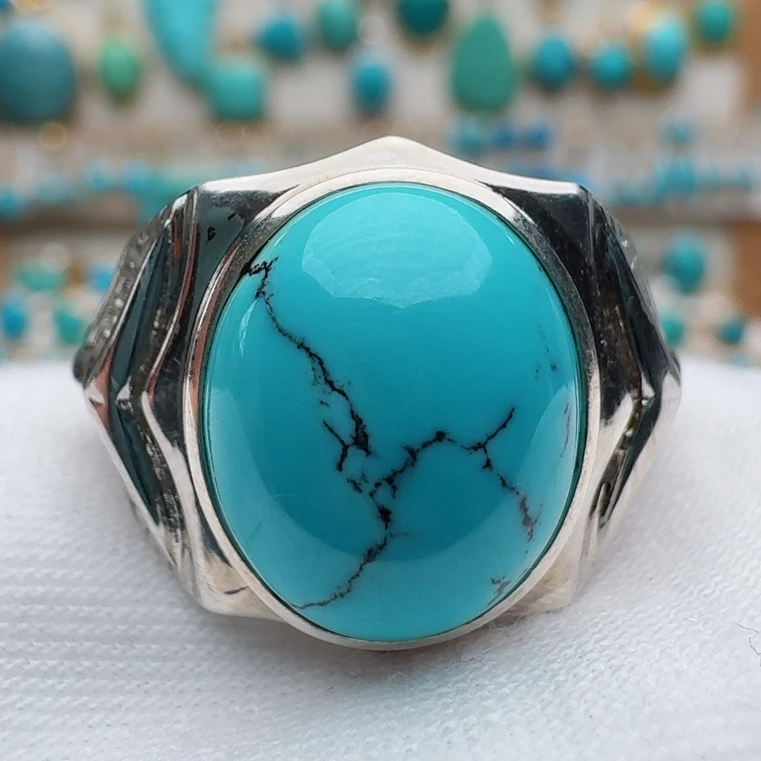 绿松石银S925镶嵌戒指