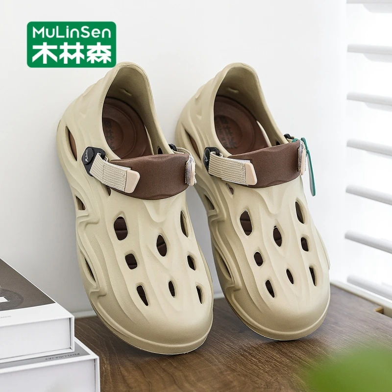 木林森洞洞鞋男2025新款夏季透气软底防滑耐磨运动休闲男士包头拖