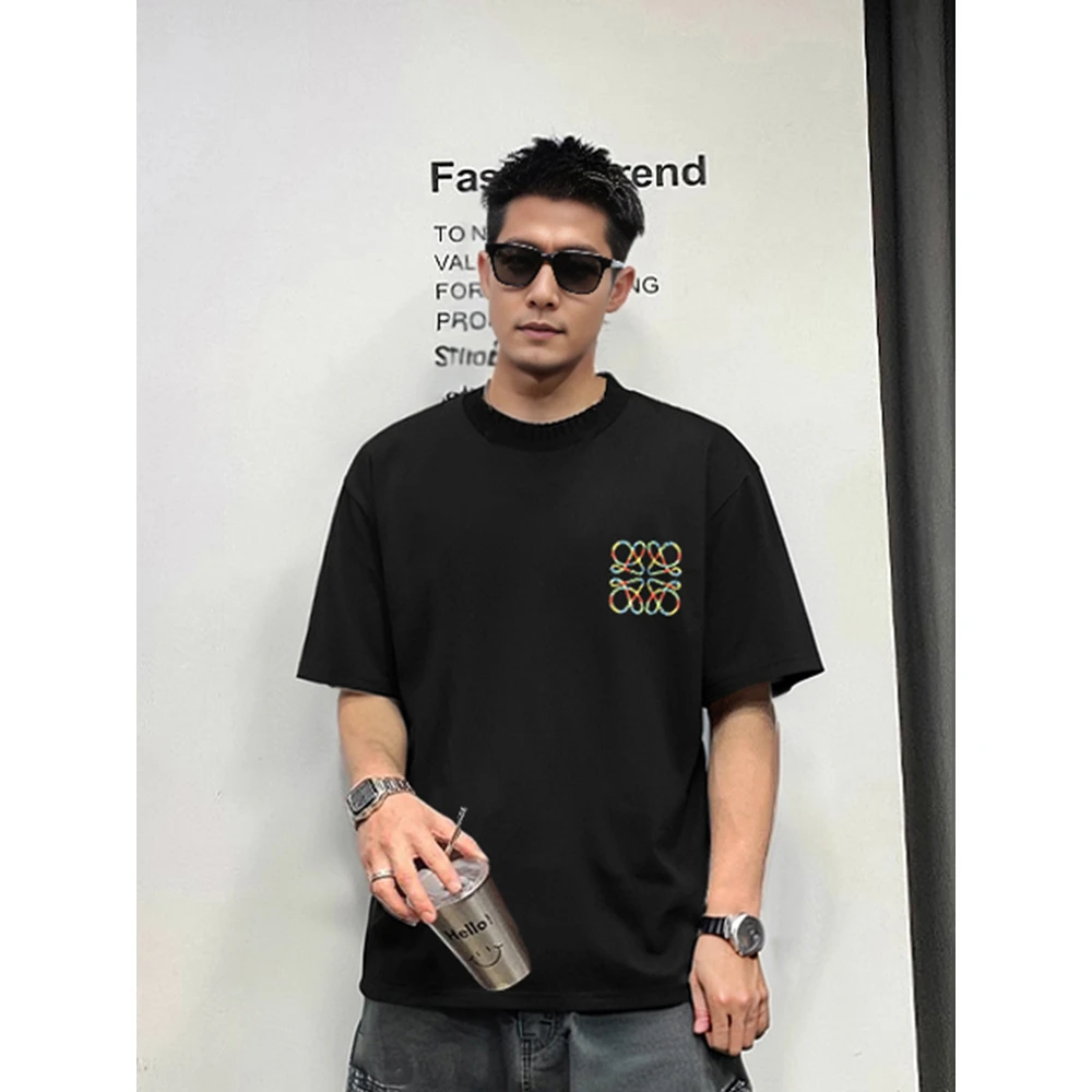 【欧版罗威-彩红刺绣c2】T2107夏季新款刺绣简约短袖男女t恤男士