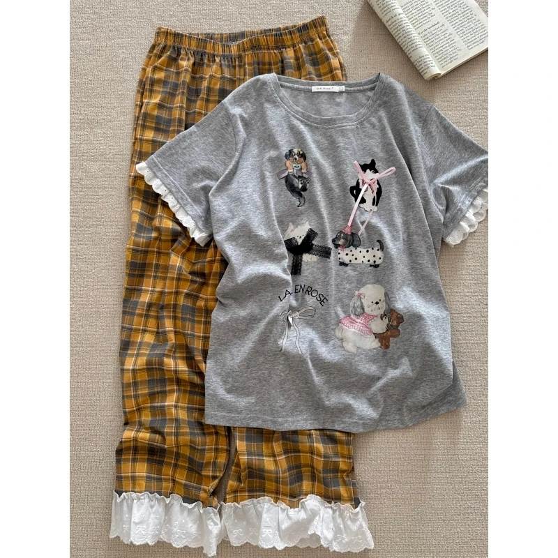 韩版卡通小狗印花短袖睡衣女2025年夏季新款宽松慵懒风家居服套装