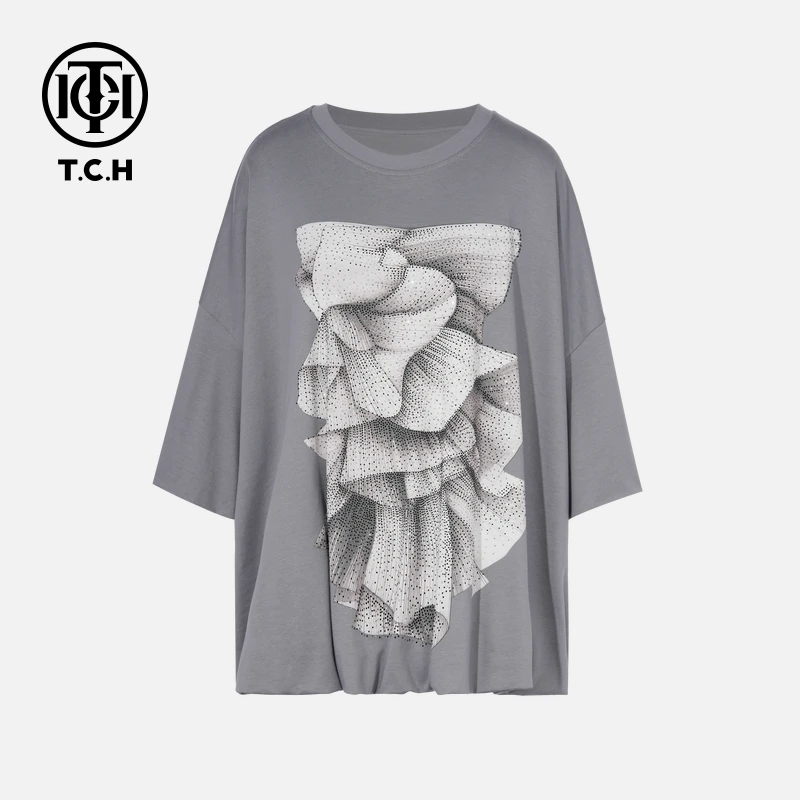 TCH轻奢夏款上新抹胸礼裙烫钻百搭灰色蓬蓬T裙T75A10E1045私服tch