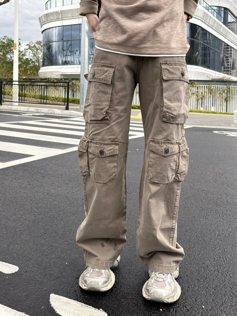 bamboo 美式微喇复古水洗多口袋休闲百搭cleanfit工装直筒休闲裤
