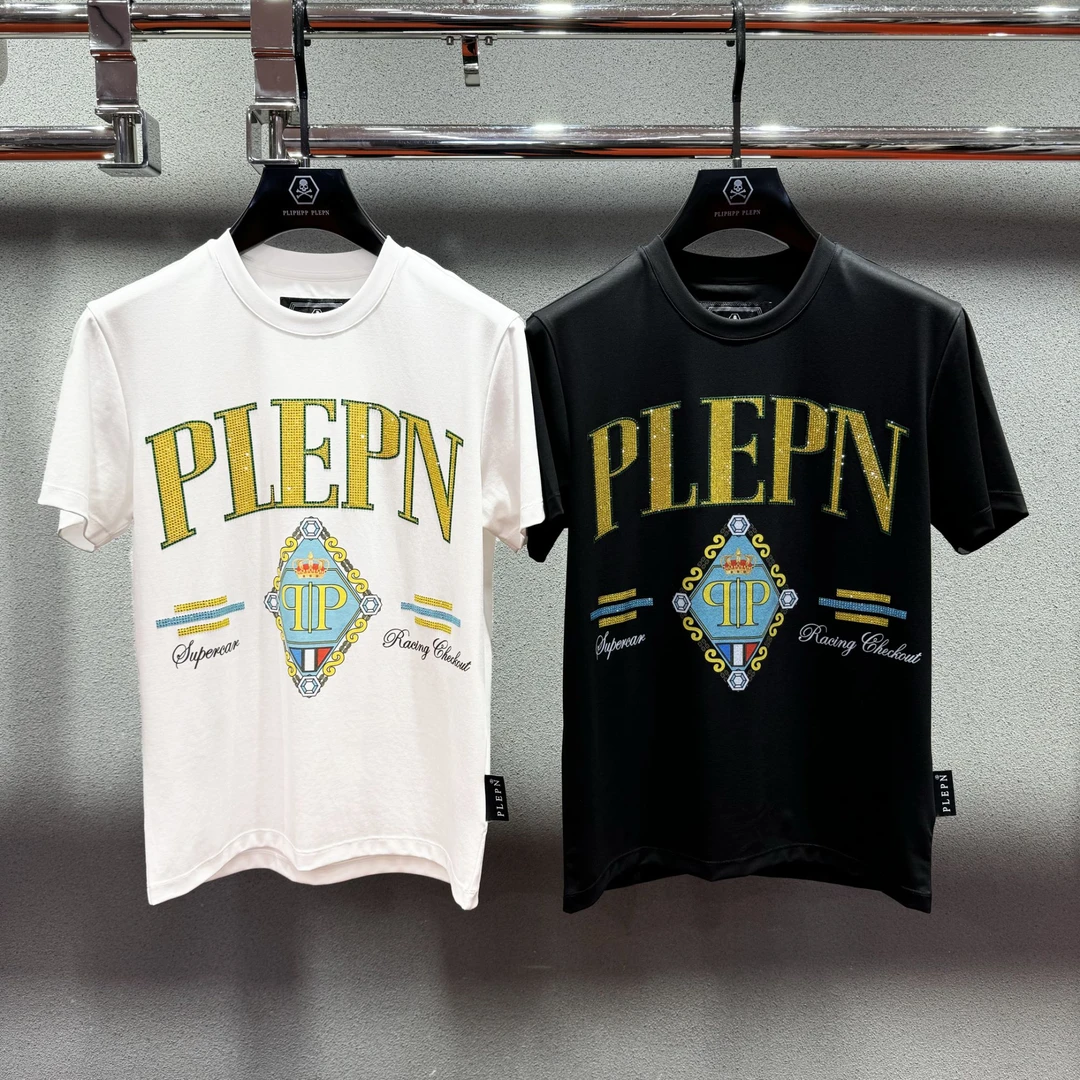 PP奢潮男装新品 德韵金标闪钻男士修身弹力冰感液氨短袖T恤衫1725