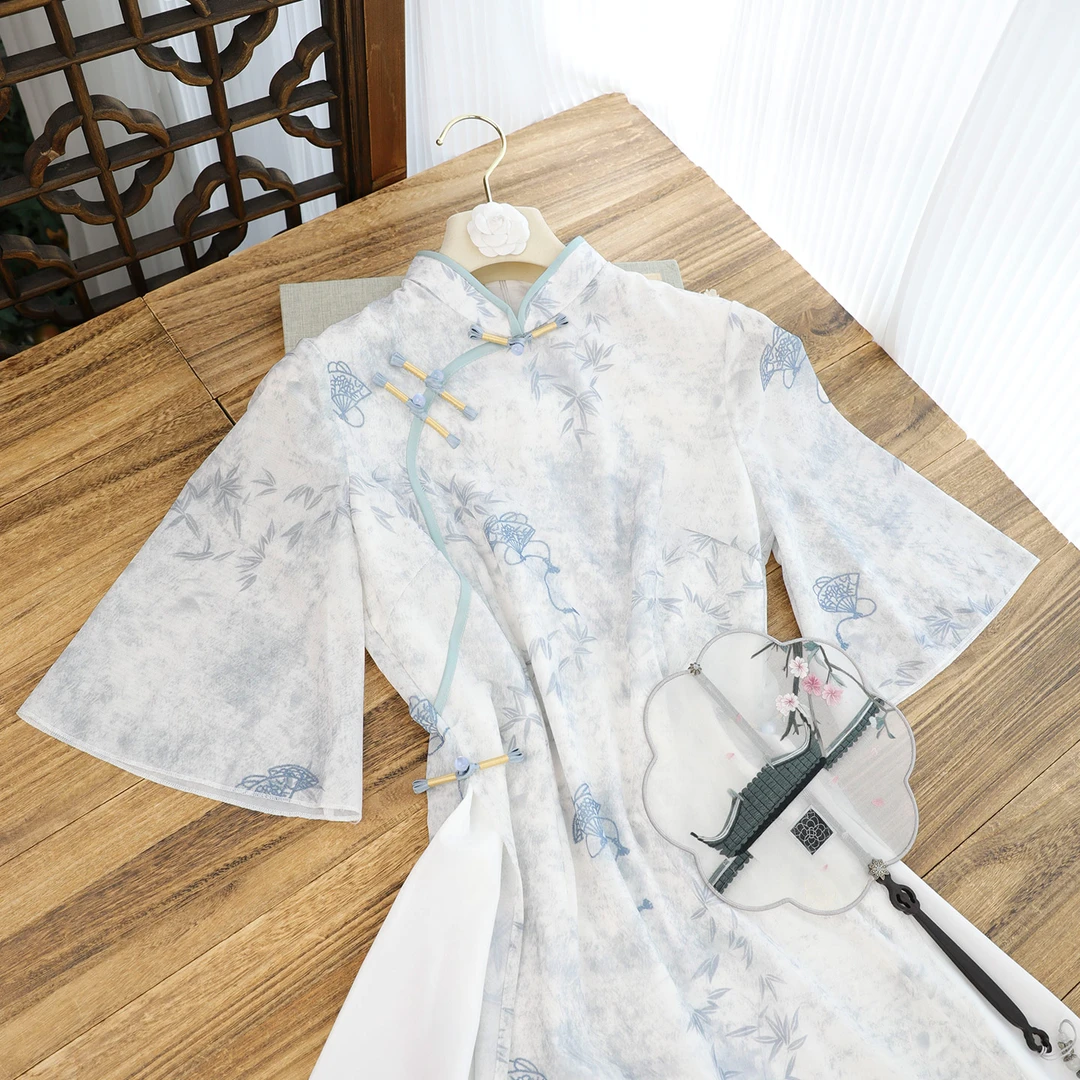 俏娘鱼新中式倒大袖大码旗袍女2025夏新款日常可穿改良奥黛连衣裙