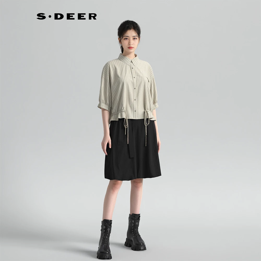 【粉丝专享】圣迪奥夏季新款舒适休闲百搭短款衬衫上衣S252Z0409