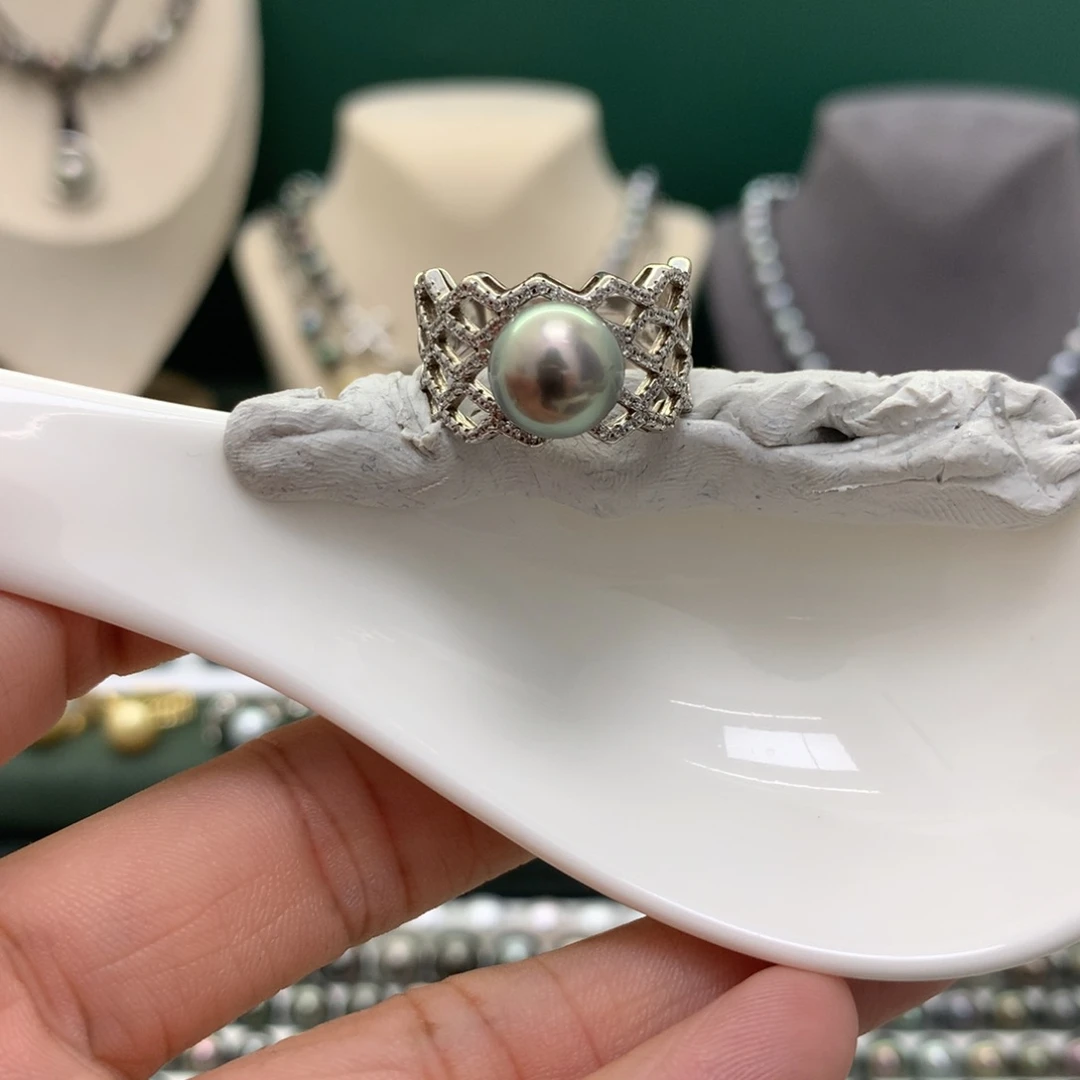 银S925镶嵌戒圈海水珍珠