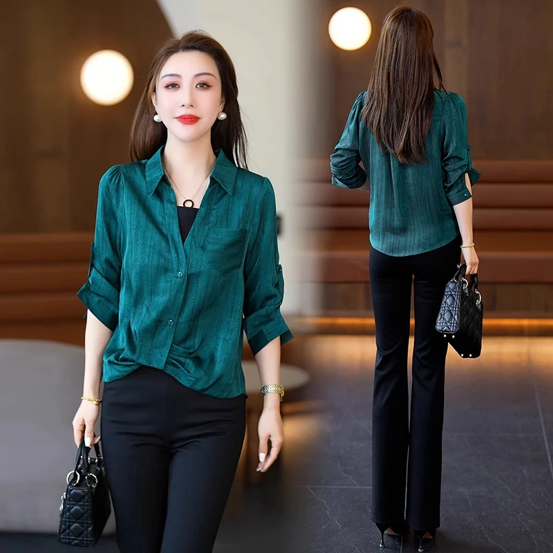 时尚假两件衬衫女2025春夏新款设计感洋气宽松遮肚子显瘦衬衣上衣