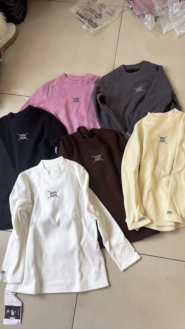 LL论大码半高领磨毛绒打底衫2024韩版百搭字母刺绣小衫上衣63628