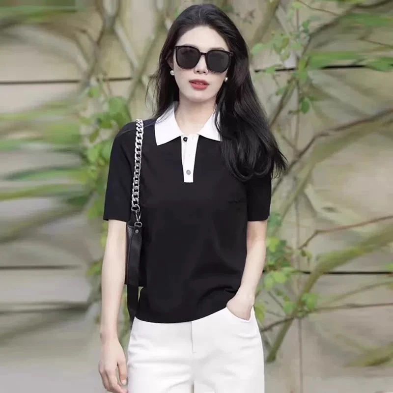 【商场同款】冰丝针织短袖2025新款质感高级时尚Polo领上衣5399689