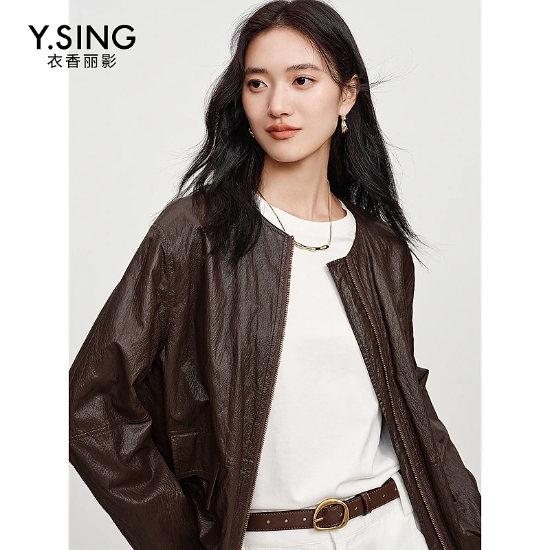 衣香丽影【Y.SING致简】纸感皮衣短外套女2025年秋装新款红棕夹克