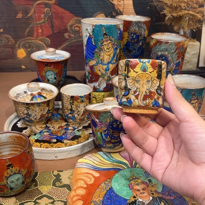 手工手绘象财财茶杯