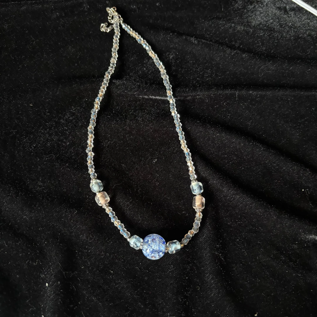 合金项链 XB283 蓝色繁花彩色菱形小米珠琉璃项链