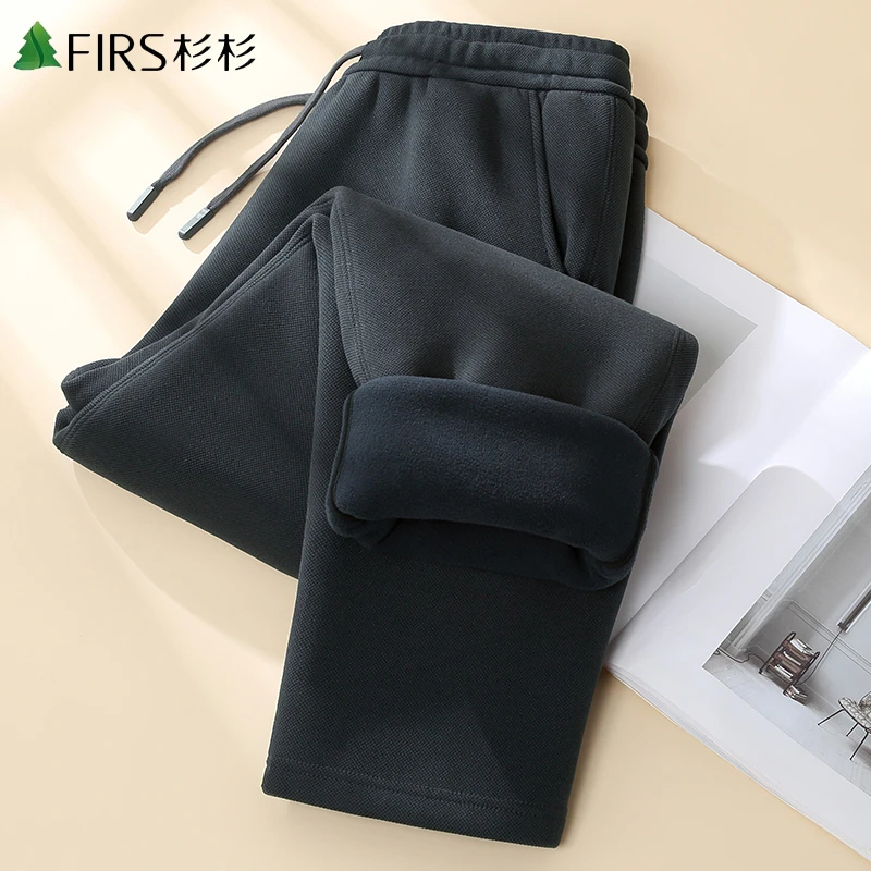 【羊毛蚕丝】杉杉男士卫裤冬季新款加绒加厚系带直筒休闲保暖长裤男