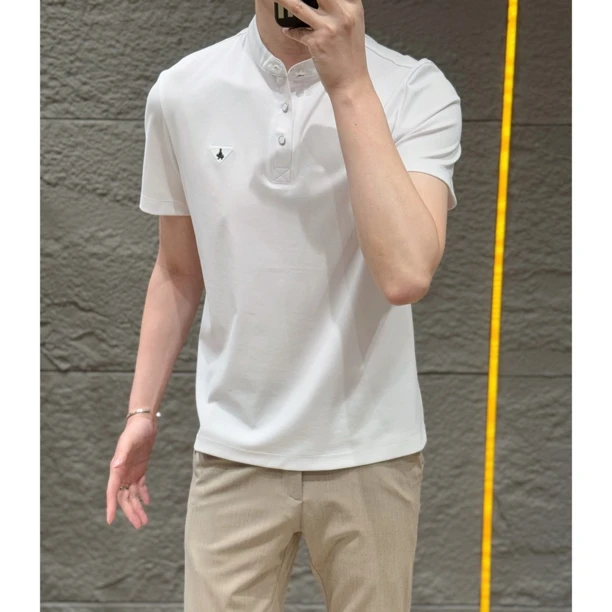 小雨男装｜立体剪裁｜77513 丝光棉新中式立领短袖Polo衫H