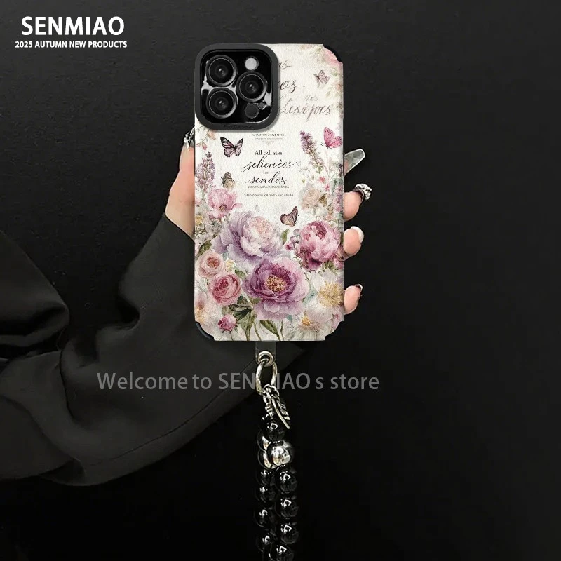 蝴蝶花朵适用苹果17/16vivo华为oppo小米iPhone16瞳眼羊皮手机壳