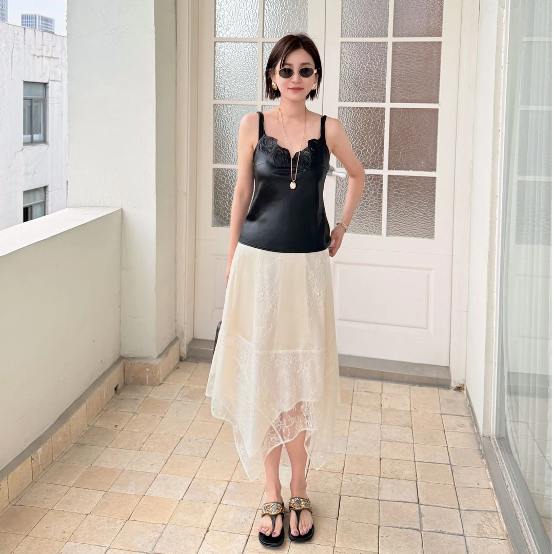 ICEDUST 25SSS绣花立体弧线蕾丝边吊带背心春夏新款女士无袖上衣