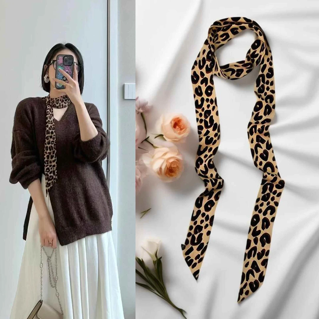 脖子饰品美式豹纹长条小丝巾女2025法式薄款腰带丝带高级感小领带