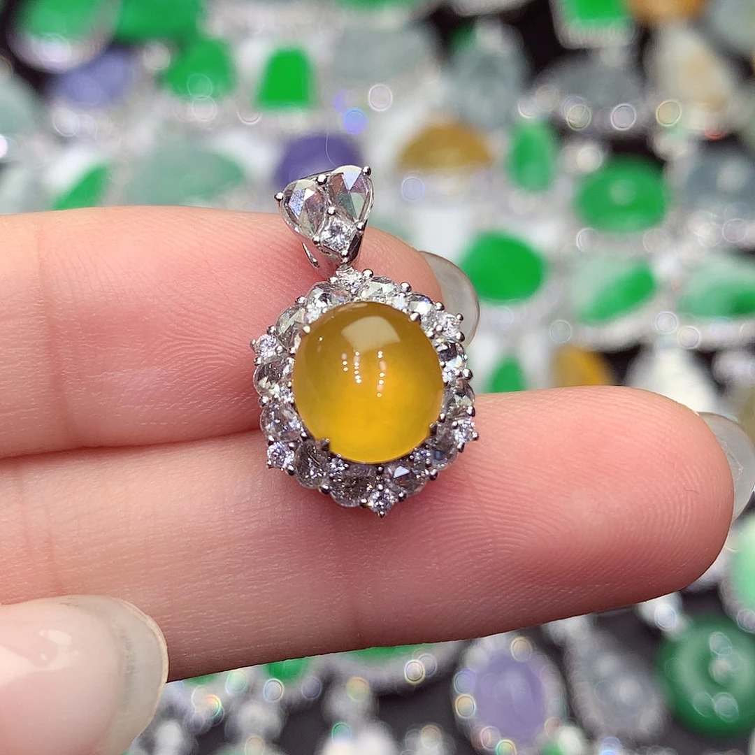 翡翠18K金镶嵌吊坠(不含链)