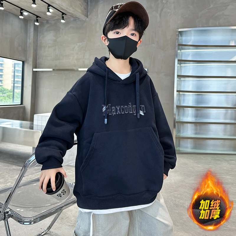 男童秋冬装连帽加绒卫衣2025季新款儿童韩版加绒帽衫中大童痞帅潮