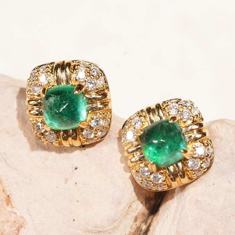 18k金祖母绿钻石方“碧绿”复古时尚耳钉ZE2