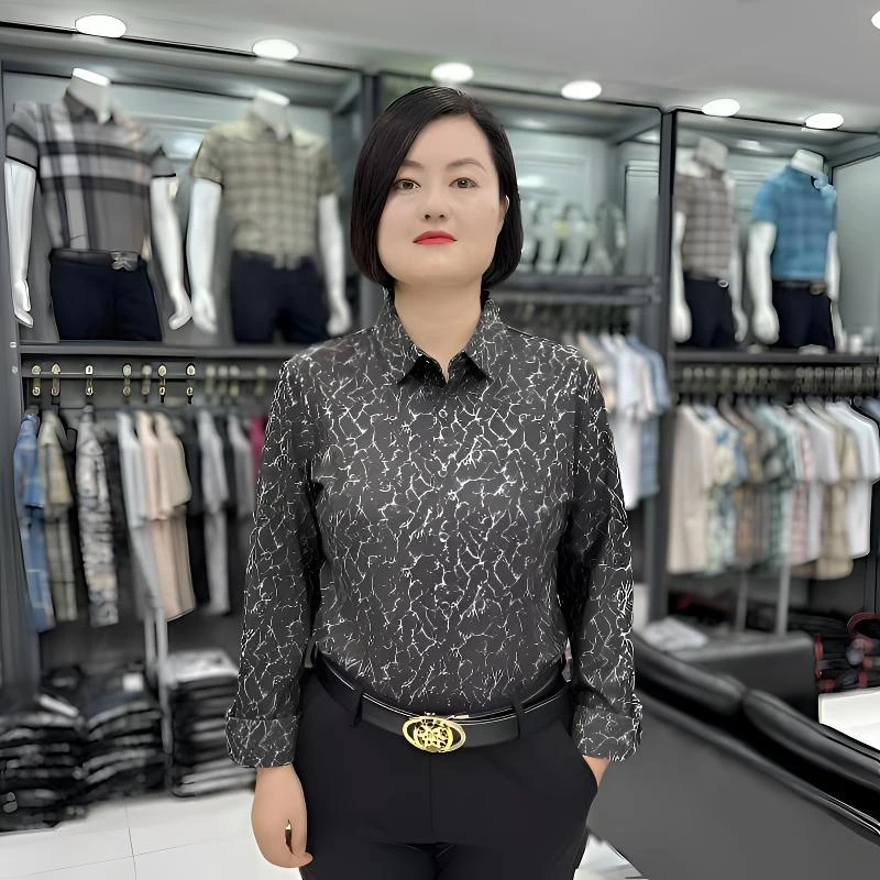 卡尔皮诺7203秋季长袖方领常规款印花男宽松型衬衫翻领磨毛衬衫