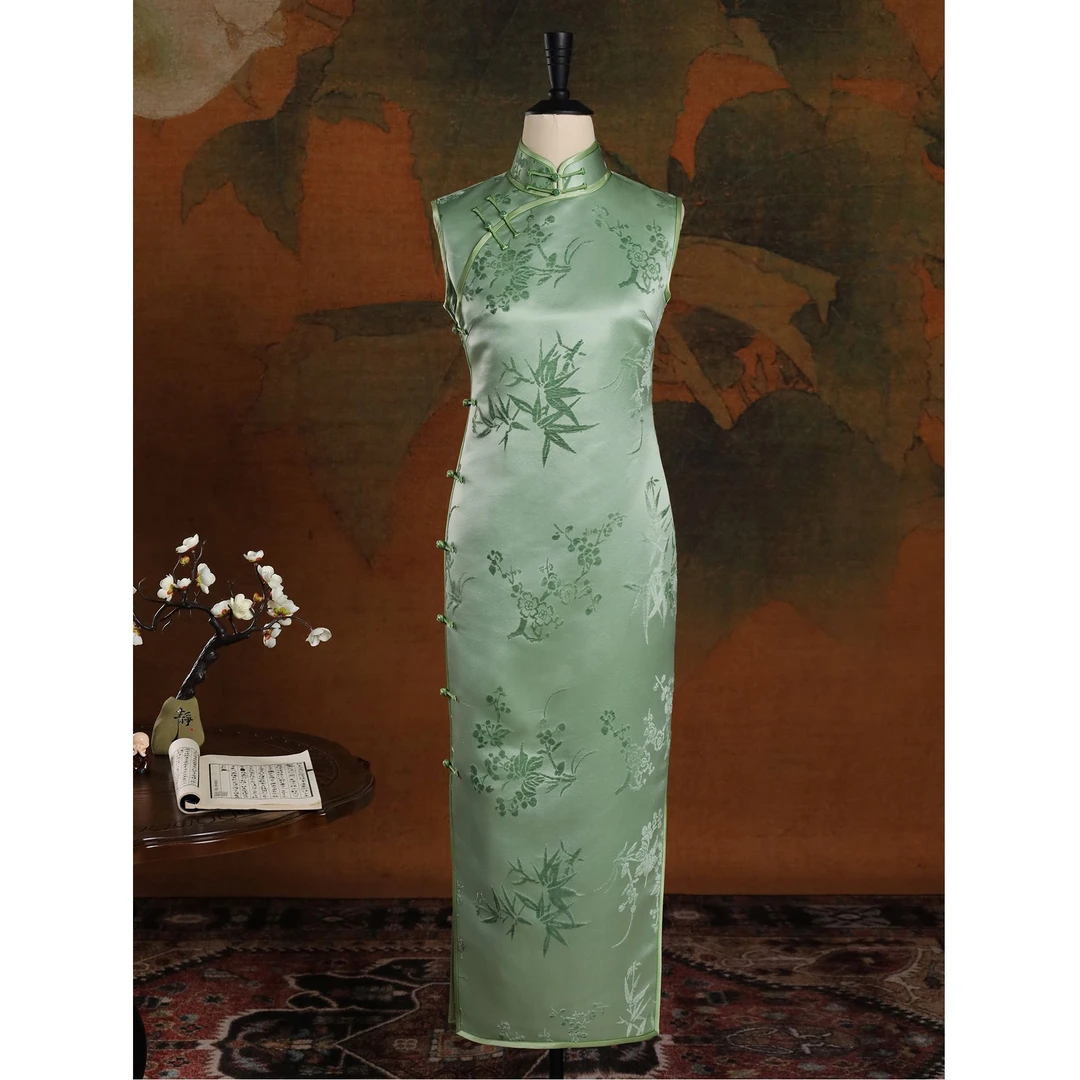 女神姑娘新品【青青子衿】漳绒双层有省无袖开襟旗袍N50910-5/28